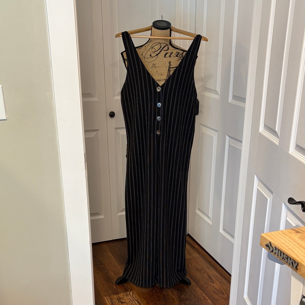Black white pin Striped Sleeveless romper
